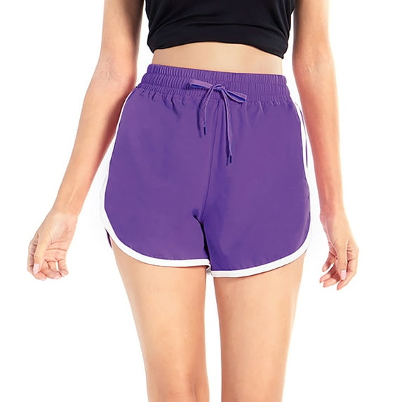 WBQ Women Running Short,Elastic High Waistband with Drawstring Casual Gym Shorts for Workout Yoga Fitness Sports Shorts Athletic Shorts Plain Lounge Short Pants,Short Sweatpants,S-4XL Purple