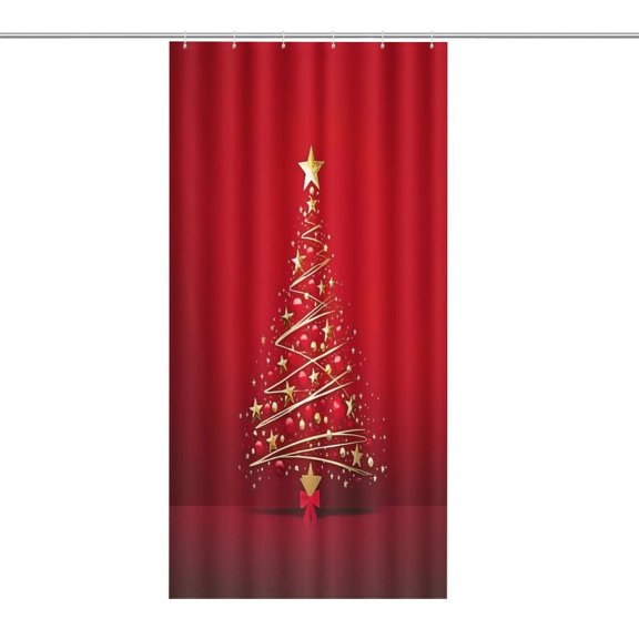 RKSupls Waterproof Shower Curtain, Red Christmas Tree Stars Polyester Shower Curtain with Hooks for Chic Elegant Home Bathtub Bathroom Decor Washable