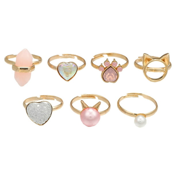 7 anillos de disfraz para niñas, anillos de juego ajustables, joyería infantil.
