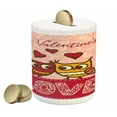 thumbnail image 1 of Valentines Day Piggy Bank, Owls in Love Print Partners Couples Boho Style Hearts Flowers Dots, Ceramic Coin Bank Money Box for Cash Saving, 3.6" X 3.2", Pink Red Yellow, by Ambesonne, 1 of 4