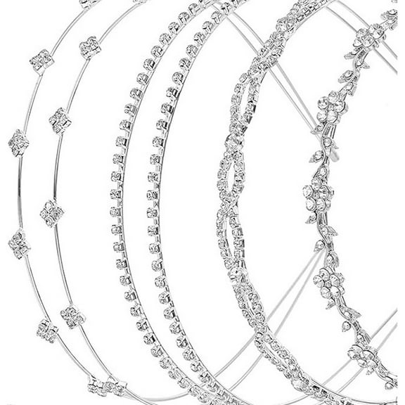 4Pcs Sparkling Rhinestones Bridal Headbands Silver Glitters Hair Accessories for Wedding Party Women Girls
