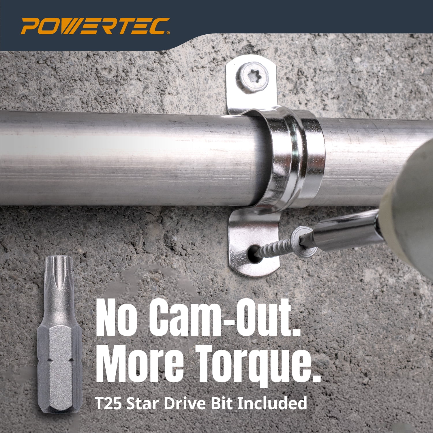 POWERTEC 200PK Cement Screws #8 x 1-1/4″, Ruspert Coated Concrete Screws with T25 Torx Star Drive Bit – High-Low Thread Masonry Screws for Cement Board, Concrete & Brick (72319)