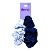 Claire's Navy Blue and White Bandana and Solid Velvet Scrunchie Hair Ties, 2-Pack