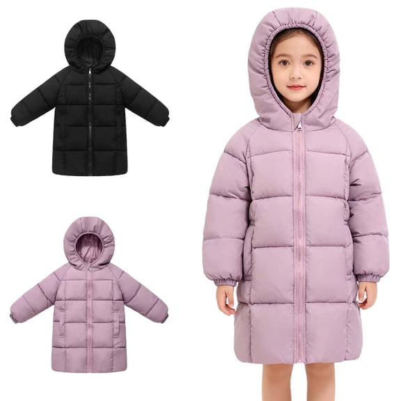 Afuyipoi Girls Hooded Puffer Coat Thick Warm Winter Mid Length Jacket Size 2-9 Purple Size 4T