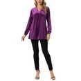 thumbnail image 2 of INSPIRE CHIC Women's Velvet Top V Neck Long Sleeve Casual Loose Fit Blouse T-Shirt M Purple, 2 of 6