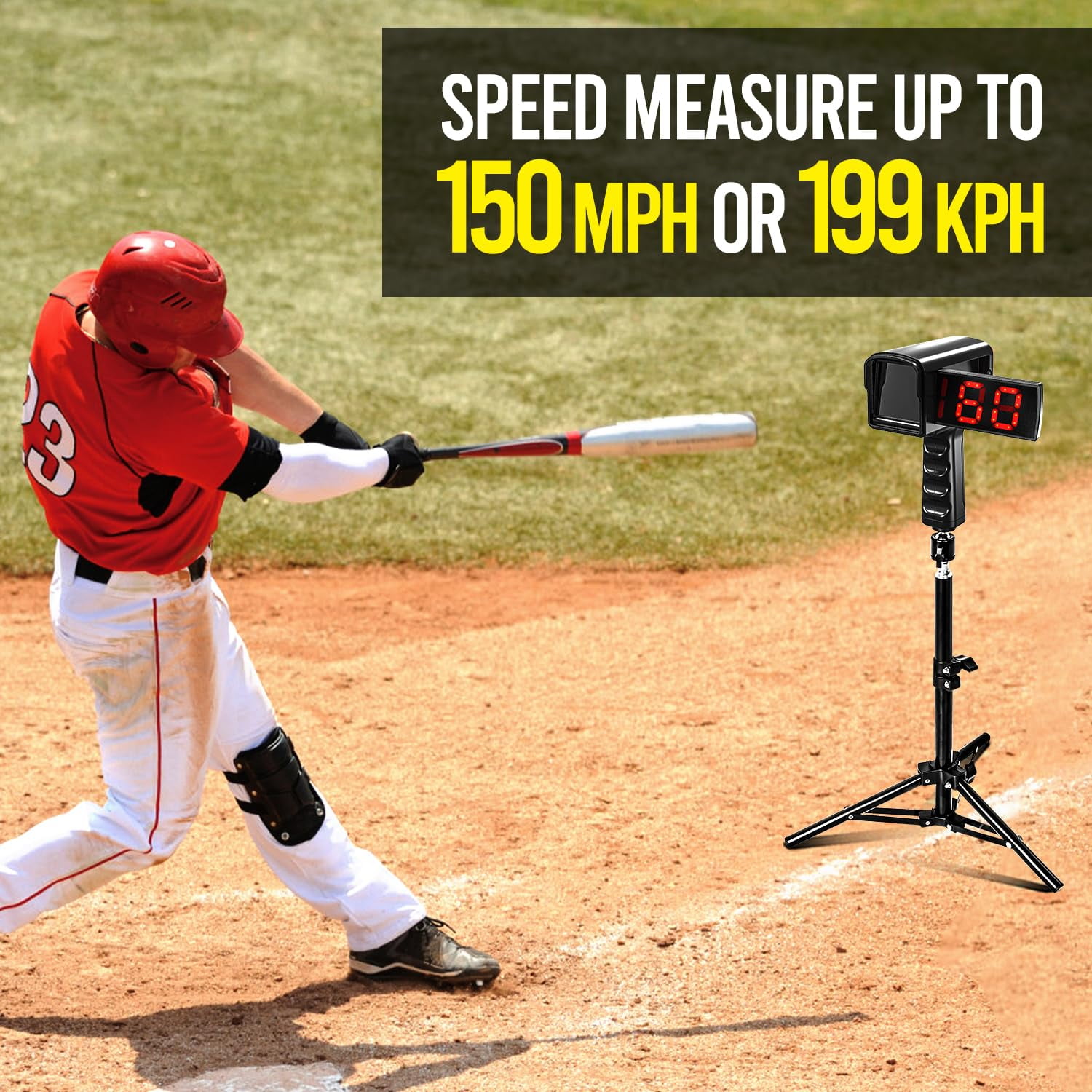 CureCalor Baseball Radar Gun, LED+LCD Large Display, Speed Sensors with Adjustable Tripod