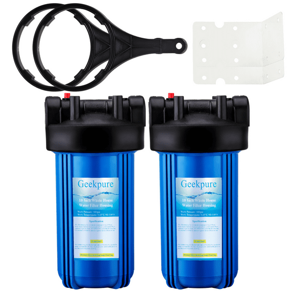 Geekpure 10-Inch Whole House Water Filter Housing 4.5"x10"1-Inch Port with Wrench and Bracket(Pack of 2)