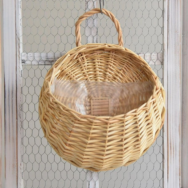 Maceta de mimbre para colgar en la pared, jarrón de ratán tejido, decoración de cesta (blanco) DQrwqpou Libre de BPA