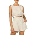 thumbnail image 6 of Dazajoo Womens Summer 2 Piece Outfits Short Sets Matching Sleeveless Tank Top High Waisted Shorts with Pockets 90% off Clearance Sale,Beige,M, 6 of 9