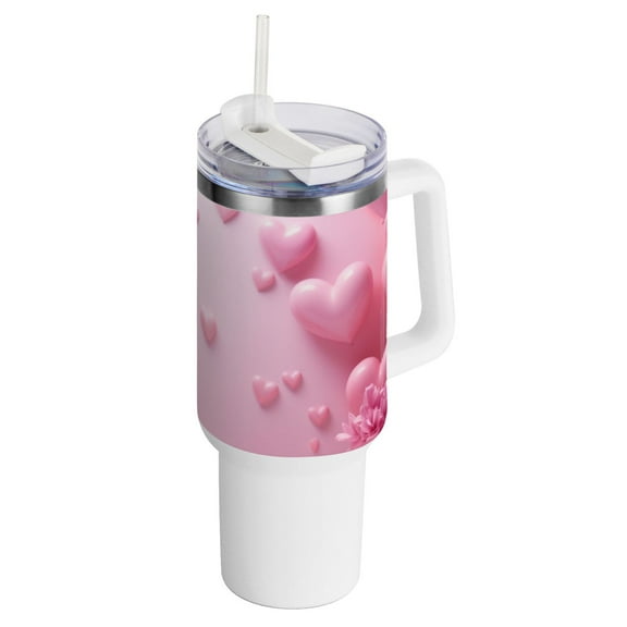 Valentine's Day Hearts Gifts 40 oz Tumbler with Handle Insulated Travel Mug Lid Straw Leak Proof Steel Vacuum Water Bottles Glasses Fits in Car Cup Holder