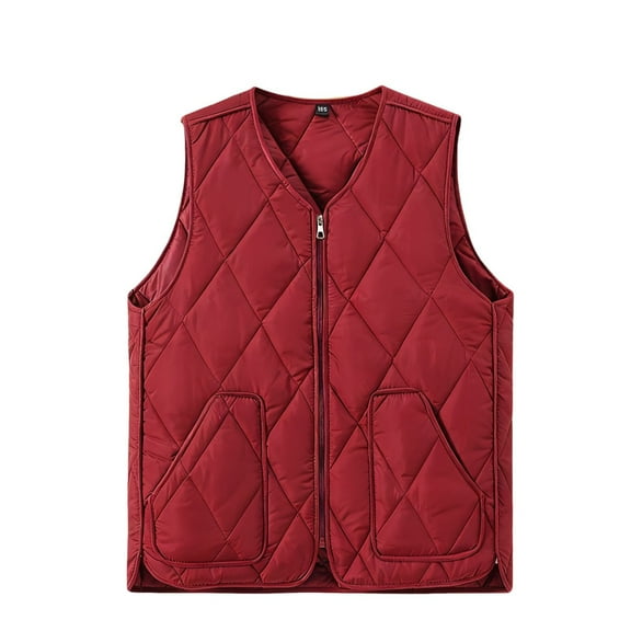 JGGSPWM (XXL-5XL) Women's Plus Size Lightweight Quilted Puffer Vest Solid Color Sleeveless V-neck Button Padded Gilet Red XXXXXL