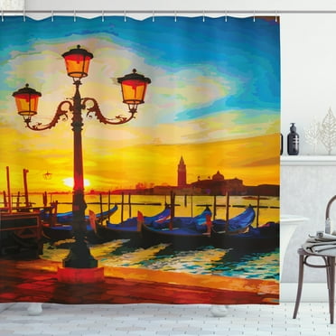Ambesonne Venice Shower Curtain, Antique Watercolor Gondolas, 69"Wx75"L, Orange Yellow and Blue
