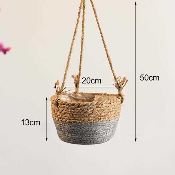 Panier Suspendu Corde De Coton & Jonc De Mer – Double Couche, Intérieur Plastique – Idéal Plantes, Rangement & Déco Boho