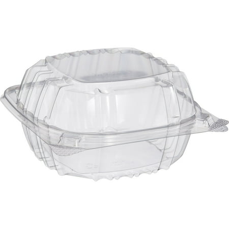 Plastic Hinged Boxes - Pack of 100 Small Clear Plastic Hinged Food Container 6x6 for Sandwich Salad Party Favor Cake Piece