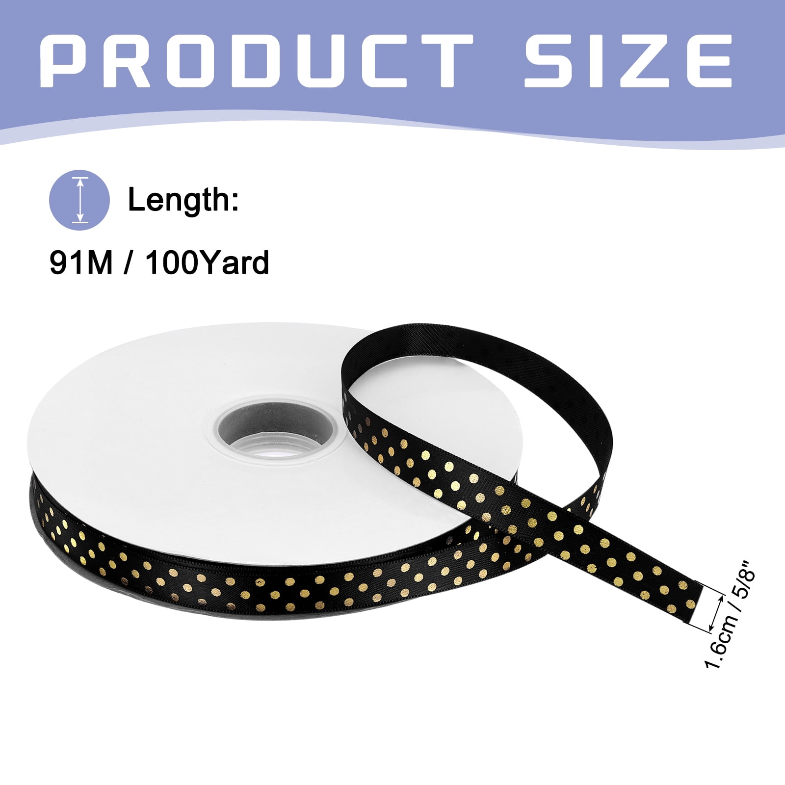Grosgrain Ribbons 100 Yards 5/8 Inch Black Gold Dots Ribbon for Crafts Gift Wrapping Wedding