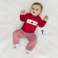 thumbnail image 2 of FYDUU Toddler Boy Christmas Outfit Santa Embroidered Crewneck Sweatshirt Pullover Plaid Gingham Pants Set Cute Fall Winter Holiday Clothes 3-4 Years, 2 of 4