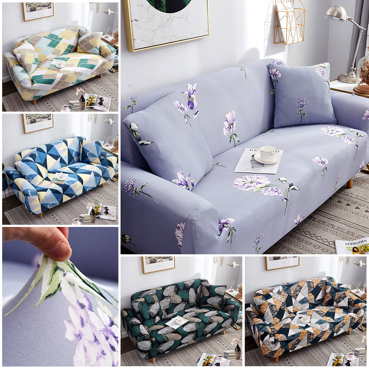 Details about   Feather Gray Elastic 1/2/3/4 Seater Slipcover Stretch Sofa Cover Couch Protector 