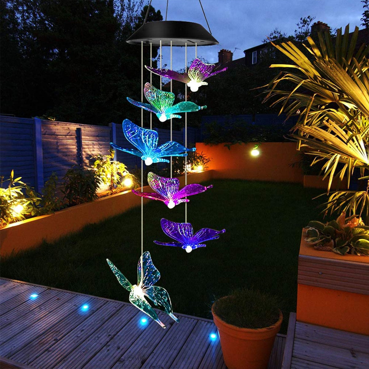 Solar Butterfly Wind Chimes Outdoor,LED Color Changing Solar Lights Outdoor Decor Mobile Wind Spinner Wind Chimes for Home Party Night Garden Decoration