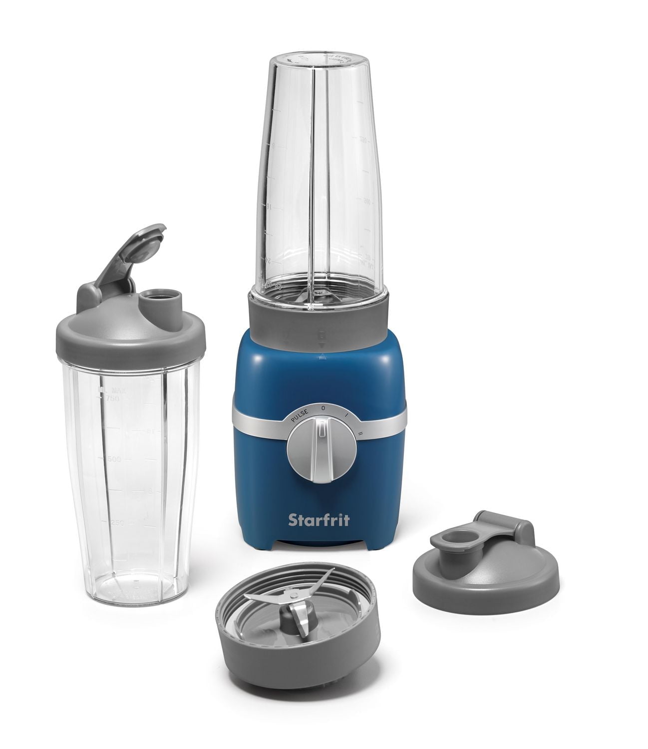 Starfrit 7 pcs 300W Personal Blender Blue -2x28oz(828 ML) Cups ,2xtravel lids, 2 blades,3 speed modes (low, high, pulse )