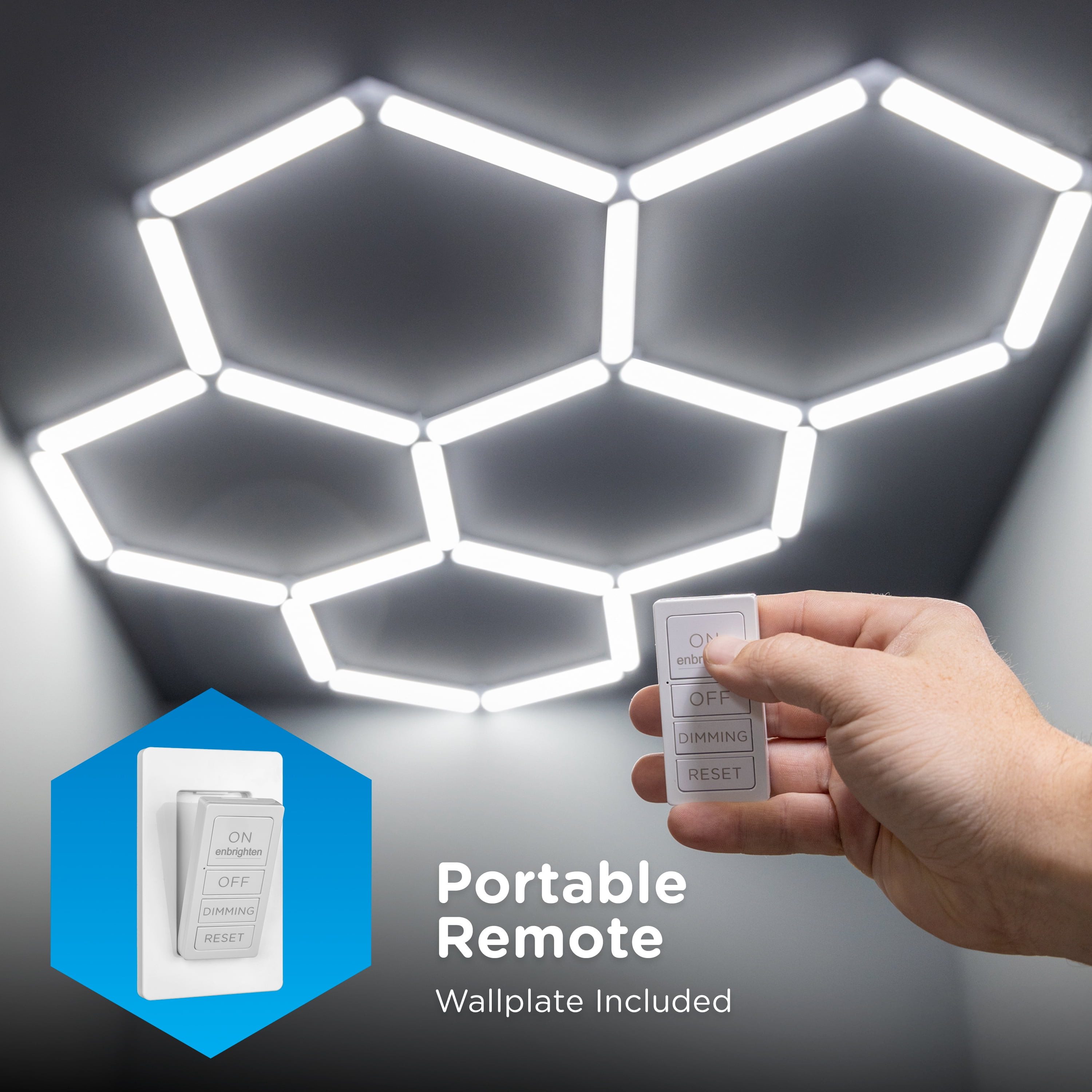 Enbrighten Ultrabrite Hexagon Garage Lights, 24 Bars, 5 Hex Lights, Dimmable with Remote, for Garage, Gym, Shop and More