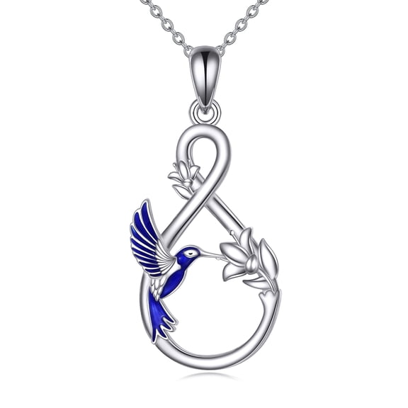 Hummingbird Women's Necklace S925 Sterling Silver Infinity Hummingbird Pendant Necklace Hummingbird Flower Jewelry Pendant Memorial Mother's Day Gift