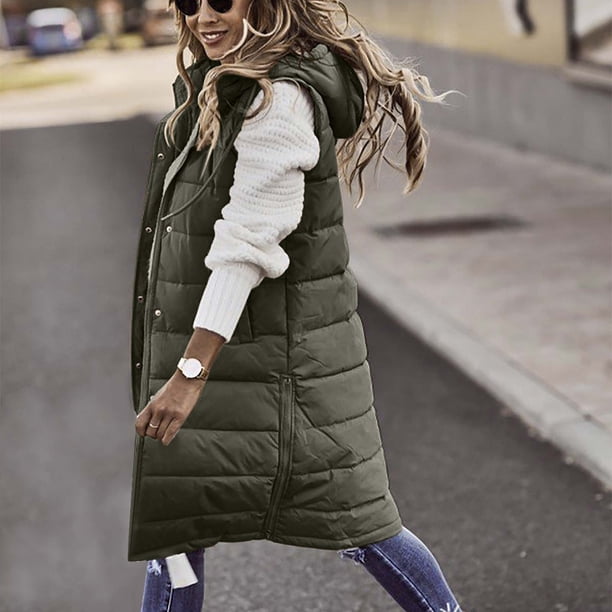 Jsaierl Long Puffer Vest for Women Sleeveless Zipper Maxi Length