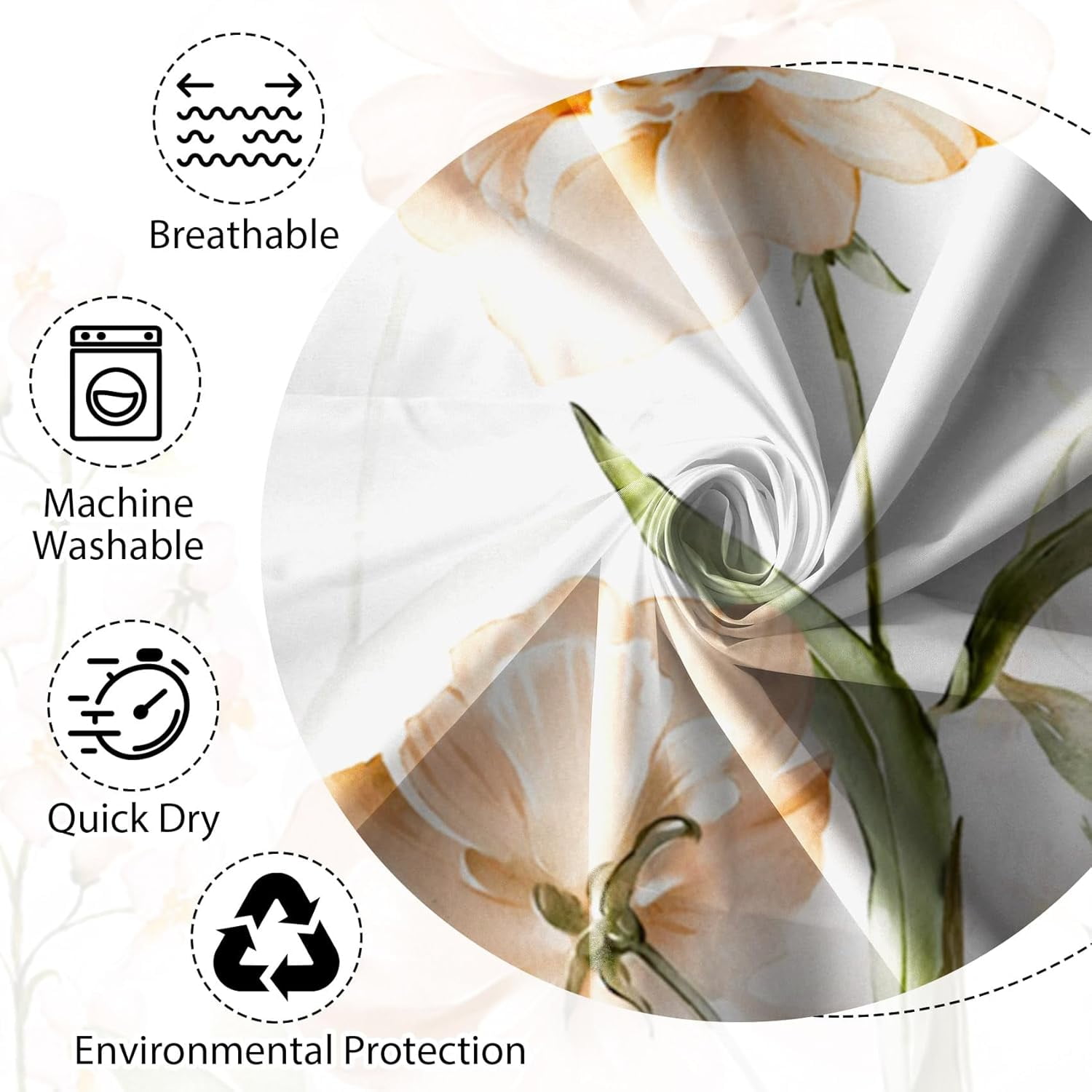 Floral Shower Curtain Spring Pastel Yellow Watercolor Flower Blossom Leaves Plants Botanical Shower Curtains Set for Bathroom Decor Polyester Fabric Waterproof with Hooks 72x80 inch