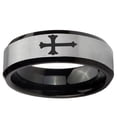 thumbnail image 2 of Christian Cross 8MM Beveled Edge Gray And Black Tungsten Men Ring, 2 of 2