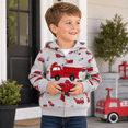 thumbnail image 3 of Boys Fire Truck Zip Hoodie - Gray Long Sleeve Fleece Jacket with Truck Print All Over Toddler Outerwear, 5T, 3 of 9