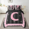 thumbnail image 2 of Manfei Initial Letter C Bedding Sets Twin Size,Cute Bowtie Comforter Sets with Sheets,Pink Black Bed in a Bag Twin Size For Girls,Breathable Bedroom Decoration Reversible,7-Piece, 2 of 7