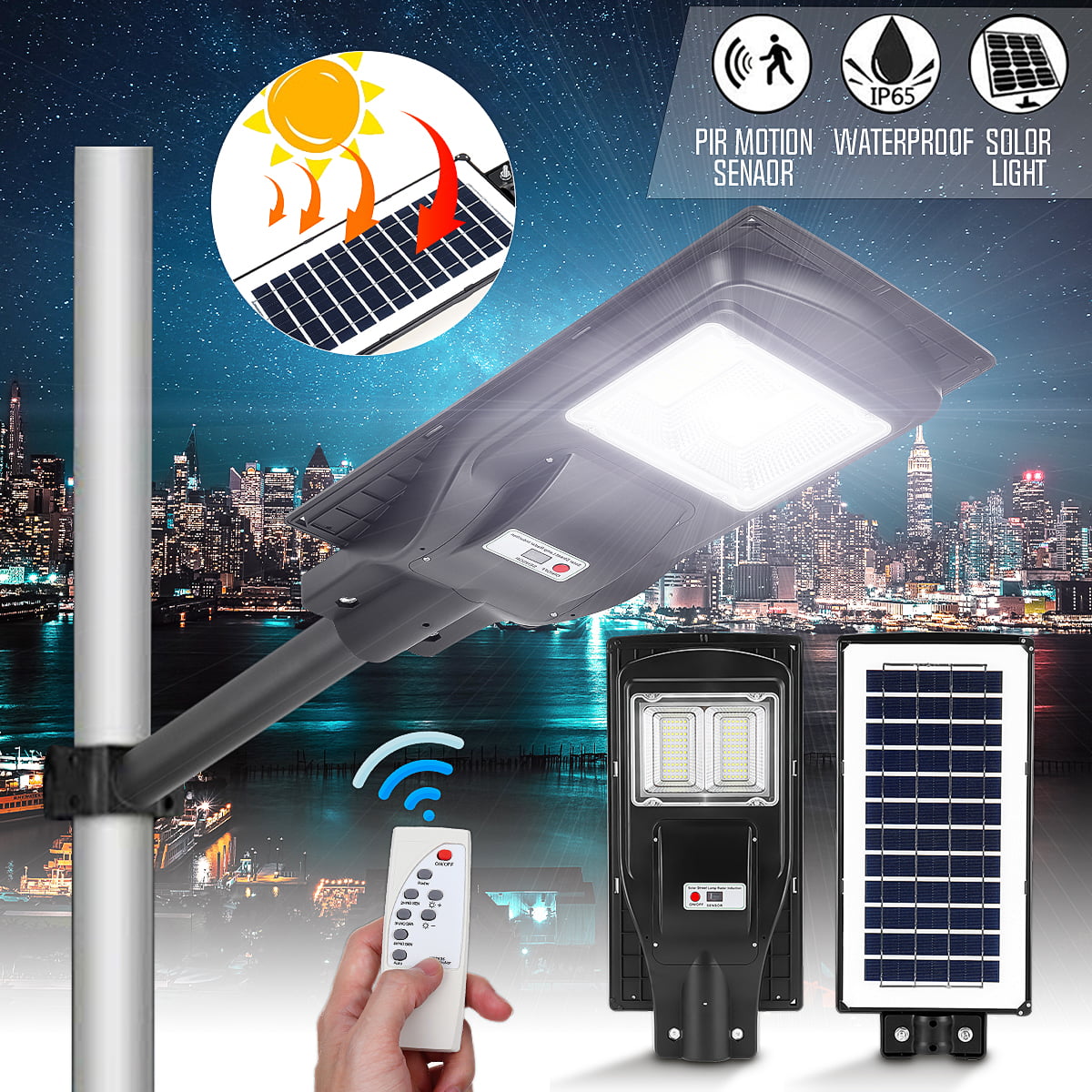 600W/240LED Outdoor Solar Street Wall Light PIR Motion Sensor Yard Lamp Remote 