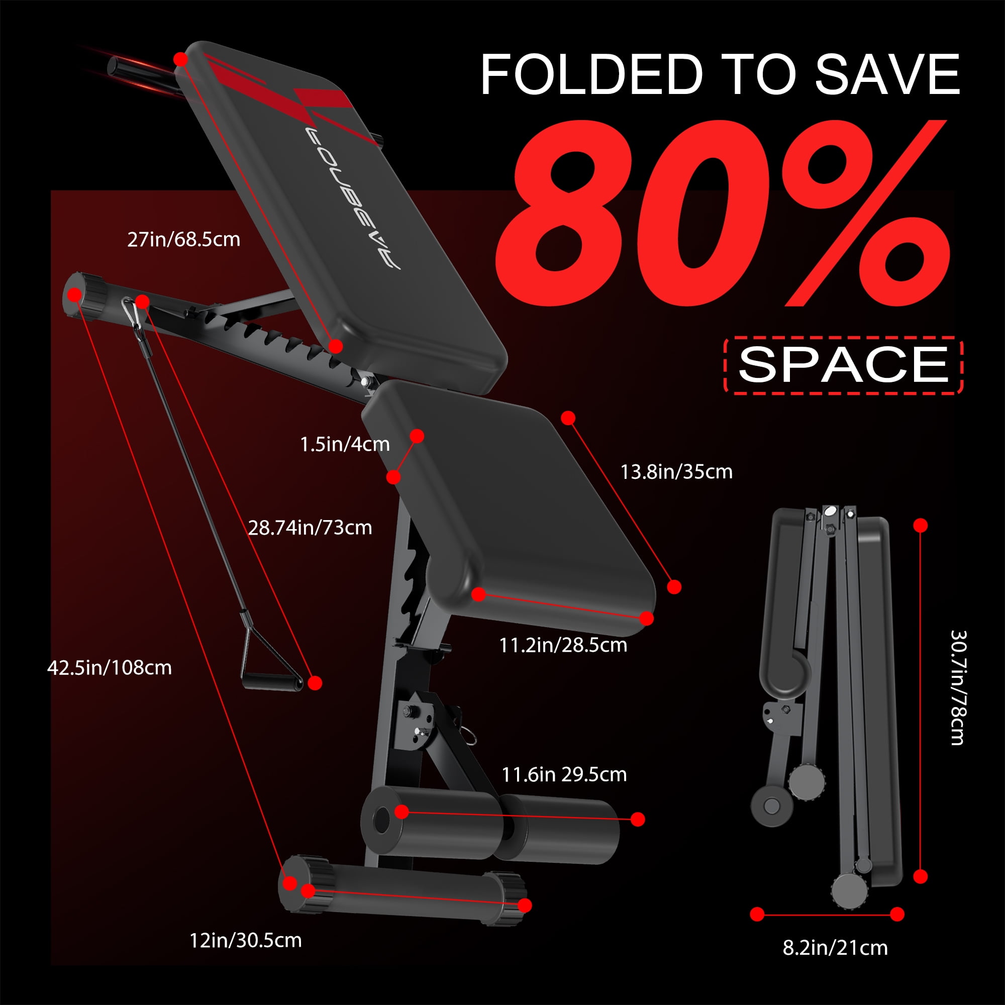 FONBEAR Adjustable Weight Bench, 660LBS Bench Press, Foldable Workout Bench for Full Body Strength Training, Multi-Function Incline Decline Bench - Great for Beginners and Professional Use