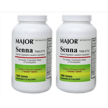 Major Pharmaceuticals Senna Natural Vegetable Laxative 8.6mg Tablets, 1000 Count  (2 Pack)