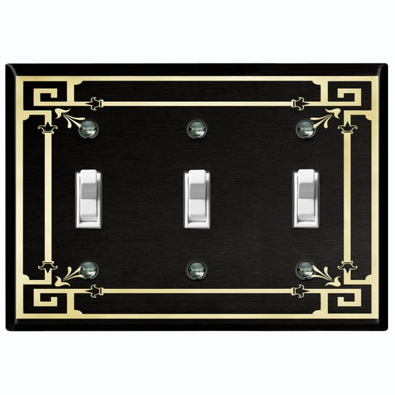 Metal Light Switch Plate Cover Elegant Victorian Floral Square Frame Black FRA087
