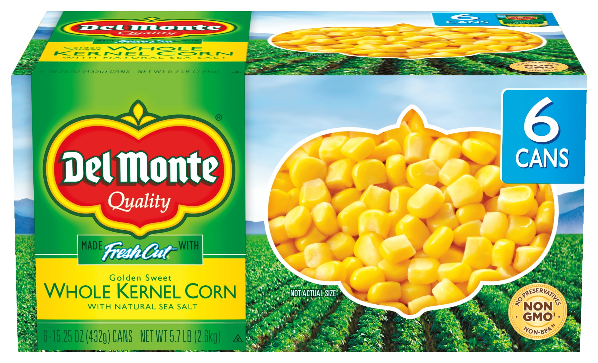(6 Cans) Del Monte Whole Kernel Corn, 15.25 oz Can