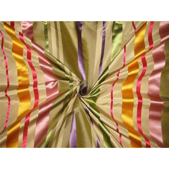 Silk Taffeta Fabric champagne multi color satin stripes TAFS152[3] 54quot; wide