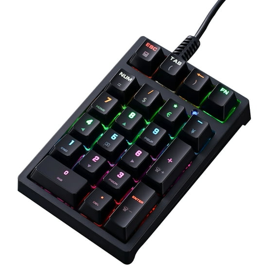GJX 2026 New Usb Wired External Number Keyboard 21-Key Mechanical Keypad with Colorful Backlight Laptop Pc Computer Notebook Accessories Industrial Financial Tax Accounting Office Tool Gadgets