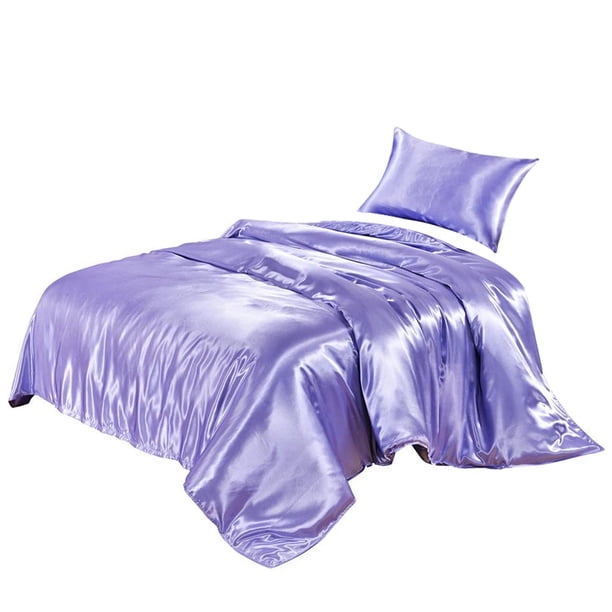 Funda de edredón Funda nórdica de seda artificial Cremallera Funda de almohada para dormir Juego de cama, Doble, 168x229cm, Morado Advancent HA003632-13