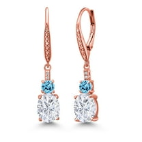 Gem Stone King 18K Rose Gold Plated Silver White Moissanite and Swiss Blue Topaz Dangle Earrings for Women with Lab Grown Diamond (4.94 Cttw, Oval 9X7MM)