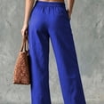 thumbnail image 2 of JUUNthy Womens Wide Leg Pants, Front Patch Pocket Button Closure High Waist Summer Pants for Daily Holiday Travel Wear Blue M, 2 of 5