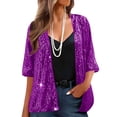 thumbnail image 2 of Women's Sequin Three Quarter Sleeve Opening Jacket Blazer Coat Sparkling Glitter formal Attire Party Night Out Holiday Cocktail | CSEONE,Purple L, 2 of 9