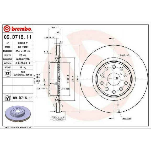 Brembo 09D71611 Disc Brake Rotor