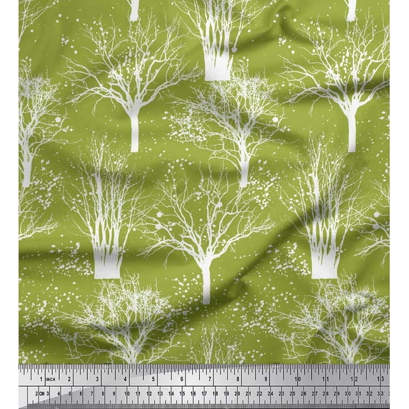 Soimoi Green Cotton Voile Fabric Dry Tree Print Fabric by the Yard 56 Inch Wide