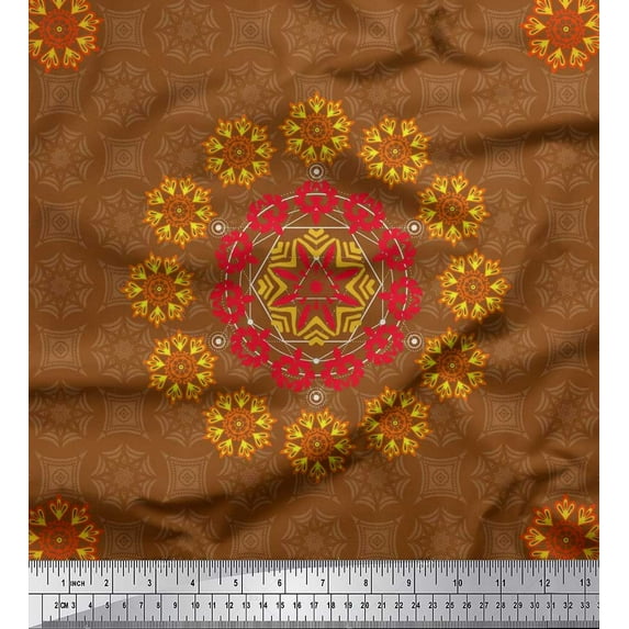 Soimoi Silk Fabric Damask & Mandala Decorative Printed Craft Fabric by The Yard 42 Inch Wide