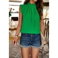 thumbnail image 3 of Solid Color Ruffle Neck Blouse, Green, Large, 3 of 5
