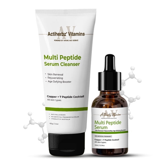 Multi Peptide copper Face Serum 10ml & Serum Cleanser 60ml with 8 Peptide Cocktail for Improves Skin Elasticity, Skin Renewal and Age-Defying Booster | All Skin Types