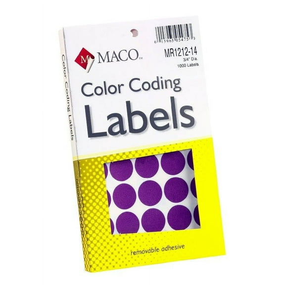 MACO 3/4" Dia. Purple Round Color-Coding Labels, 1000 per Box