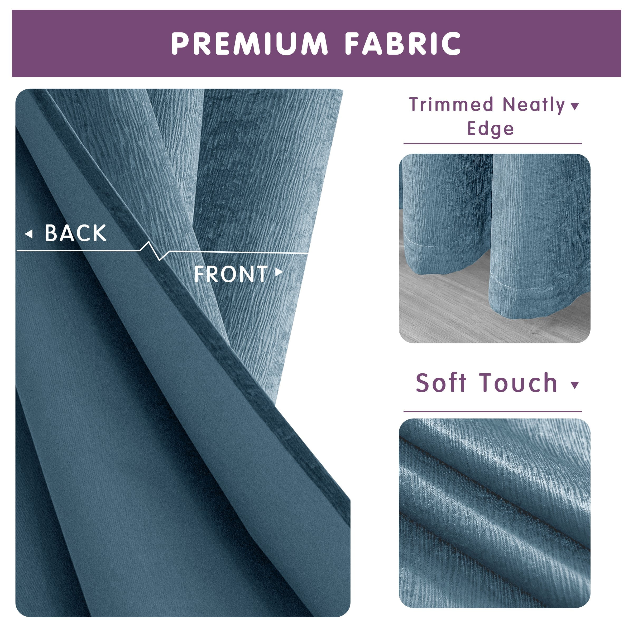 Subrtex Blackout Curtains 2 Panels Room Darkening Grommet Drapes, Smokey Blue, 52"x 95"