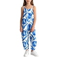 thumbnail image 4 of Taqqpue Girls Sleeveless Jumpsuit Spaghetti Strap Wide Leg Romper with Side Pockets Print Casual Summer Fall Outfit Clothes Oversize Long Trousers Pants for Girls Kids Size 5-16 Years, 4 of 8