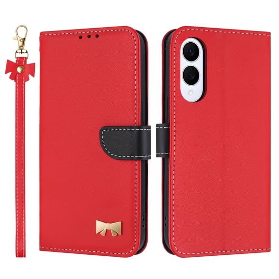 Allytechgroup Flip Wallet Case for Samsung Galaxy S25 Edge, RFID Blocking PU Leather Phone Case with Credit Card Slot Shoulder Strap Wrist Strap Shockproof Back Cover for Galaxy S25 Edge, Red